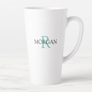 Monogram en naam personaliseren, licht Blauwgroen  Latte Mok