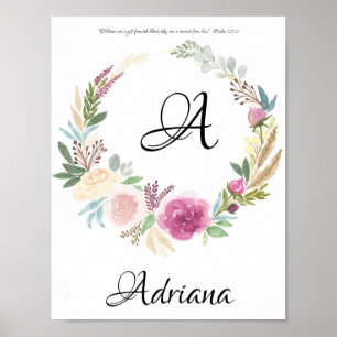 Monogram en naam poster, kinder naam poster