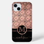 Monogram en Naam Roos Gouden Diamantpatroon Case-Mate iPhone Case (Achterkant)