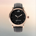 Monogram en Naam Roos Gouden Mannen Horloge<br><div class="desc">Dit stijlvolle rozen mannen-horloge is versierd met een robuuste zwarte band, een zwart gezicht en een gepersonaliseerde monogram en naam. U kunt het monogram en/of de naam eenvoudig wijzigen en desgewenst de witte vinkjes verwijderen. Wat een geweldig geschenk voor hem - een beste man, groomsman, bode, afstuderen, vaderdag, verjaardag, of...</div>