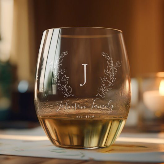 Monogram en naam script elegant gepersonaliseerd wijnglas zonder voet
