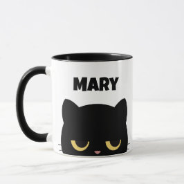 Monogram en Naam Script Funny Black Cat aanpassen Mok