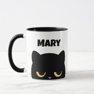 Monogram en Naam Script Funny Black Cat aanpassen Mok