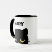Monogram en Naam Script Funny Black Cat aanpassen Mok (Voorkant links)