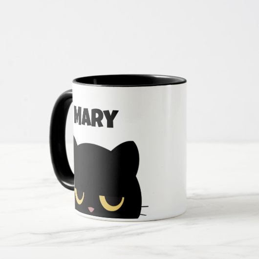 Monogram en Naam Script Funny Black Cat aanpassen Mok (Voorkant links)