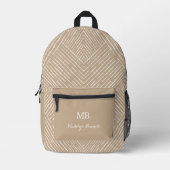 Monogram en naam Tan White Geometric Bedrukte Rugzak (Voorkant)