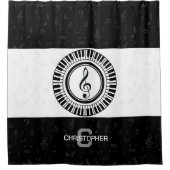 Monogram en naam treble sleutel in piano sleutels douchegordijn (Voorkant)