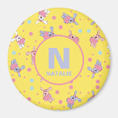 Monogram en naam voor kinderen konijntjes op geel magneet (Voorkant)