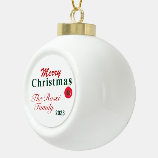 Monogram en Naam Vrolijk Kerstfeest Keramische Bal Ornament (Rechts)