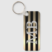 Monogram en naam, Yel Gold Brushed Steel Black Key Sleutelhanger (Voorkant)