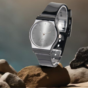 Monogram en Naam Zilver Metallic Mannen Horloge