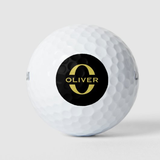 Monogram en naam zwart en goud gepersonaliseerd golfballen (Voorkant)