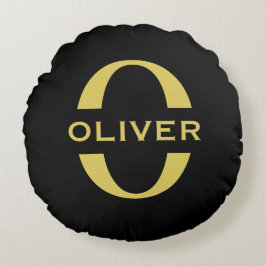 Monogram en naam zwart en goud gepersonaliseerd rond kussen