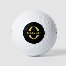 Monogram en naam zwart en goud op maat golfballen