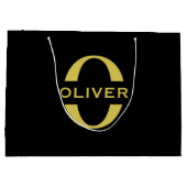 Monogram en naam zwart en goud op maat groot cadeauzakje (Achterkant)