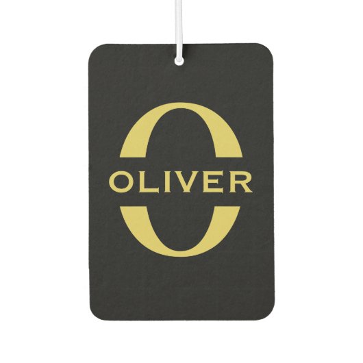 Monogram en naam zwart en goud op maat luchtverfrisser (Voorkant)