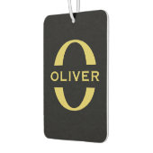 Monogram en naam zwart en goud op maat luchtverfrisser (Links)