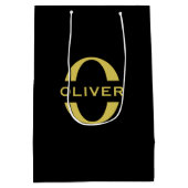 Monogram en naam zwart en goud op maat medium cadeauzakje (Achterkant)