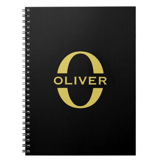 Monogram en naam zwart en goud op maat notitieboek (Voorkant)