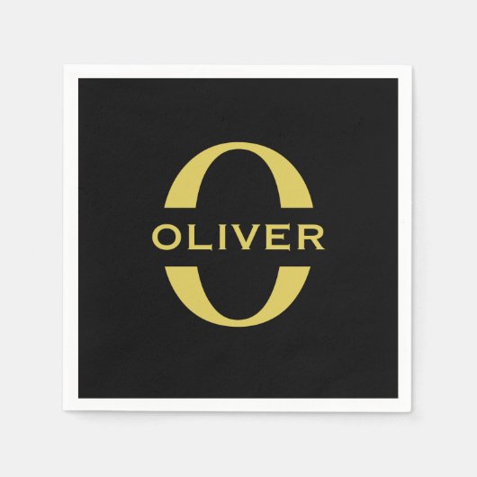 Monogram en naam zwart en goud op maat servet (Voorkant)