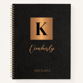 Monogram en naam zwart goud gepersonaliseerd notitieboek (Voorkant)