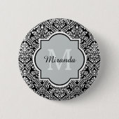 Monogram en naam zwart-wit Damask Pattern Ronde Button 5,7 Cm (Voorkant)