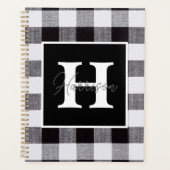 Monogram en naam zwart-wit Gingham Pset Planner (Voorkant)