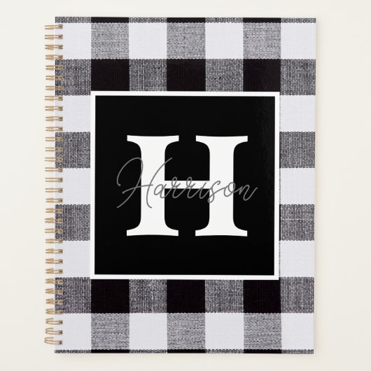 Monogram en naam zwart-wit Gingham Pset Planner (Voorkant)