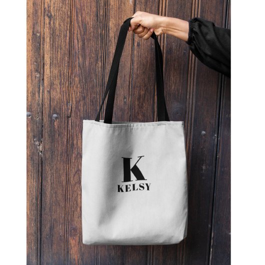 Monogram en naam zwart-wit tote bag