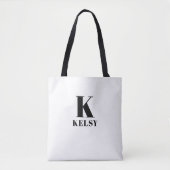Monogram en naam zwart-wit tote bag (Voorkant)