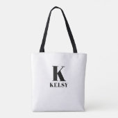 Monogram en naam zwart-wit tote bag (Achterkant)