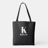 Monogram en naam zwart-wit tote bag (Achterkant)