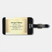 Monogram en naam, zwarte en grijze tekst, geborste bagagelabel (Achterkant horizontaal)