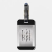 Monogram en naam, zwarte grijze tekst, geborsteld  bagagelabel (Achterkant verticaal)