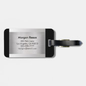 Monogram en naam, zwarte grijze tekst, geborsteld  bagagelabel (Achterkant horizontaal)