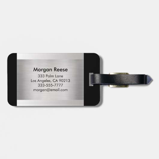 Monogram en naam, zwarte grijze tekst, geborsteld  bagagelabel (Achterkant horizontaal)