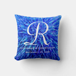 Monogram en Namen Blue Abstract Floral Square Kussen