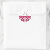 Monogram en namen Damask Hot PInk Wedding Sticker (Tas)