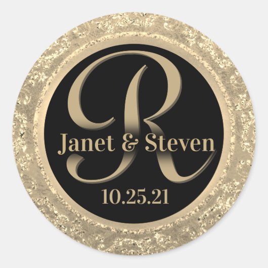 Monogram en Namen Gouden Glam Seal Ronde Sticker (Voorkant)