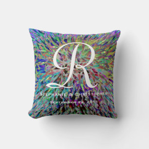 Monogram en Namen Meerkleurige Abstracte Floral Kussen