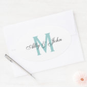 Monogram en namen trouwsticker ovale sticker (Envelop)