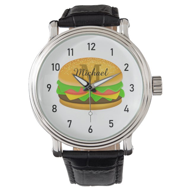 Monogram en nummers voor de roodbruinhamburger horloge (Voorkant)