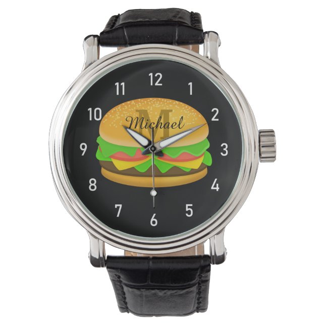 Monogram en nummers voor de roodbruinhamburger horloge (Voorkant)