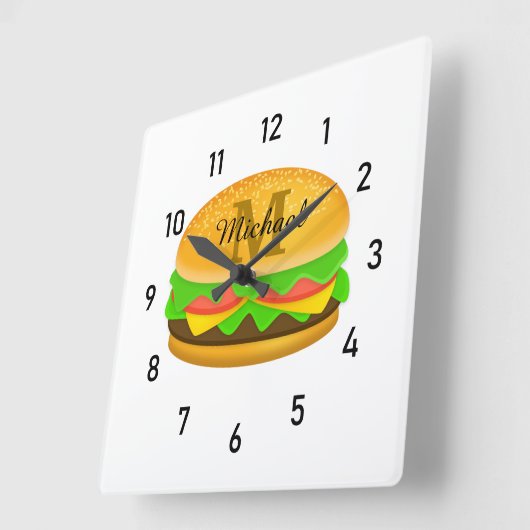 Monogram en nummers voor de roodbruinhamburger vierkante klok (Hoek)