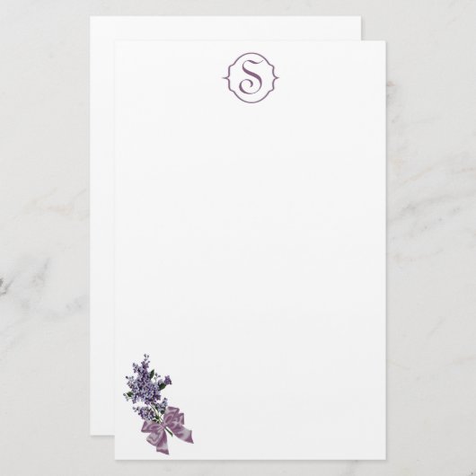 Monogram en Paarse Lila spuit met lintboei Briefpapier (Voorkant / Achterkant)