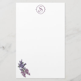 Monogram en Paarse Lila spuit met lintboei Briefpapier