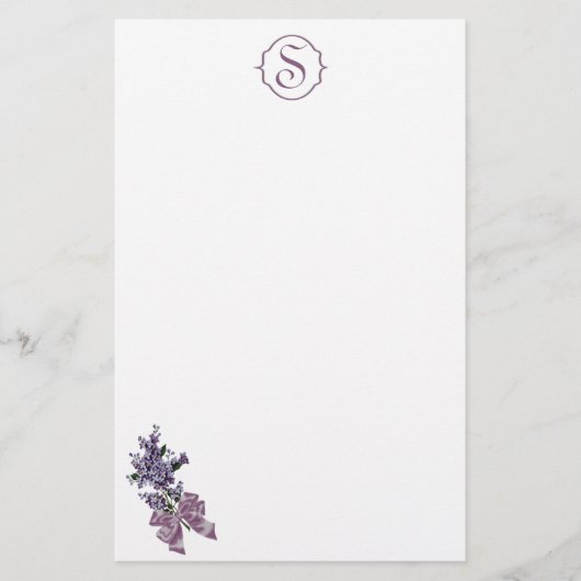 Monogram en Paarse Lila spuit met lintboei Briefpapier (Voorkant)