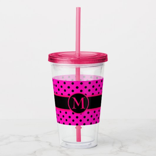 Monogram en Polka Dots Acryl Drinkbeker (Voorkant)