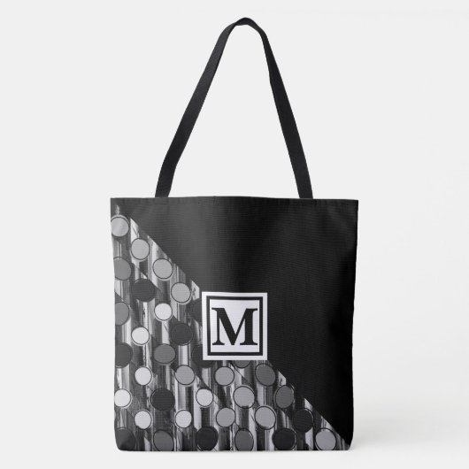 Monogram en Retro-Stippen Tote Bag (Voorkant)