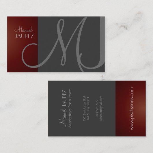 MONOGRAM En Retrokleuren/Grafiet+Maroon Visitekaartje (Voorkant / Achterkant)